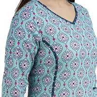 Shree SWAMINATH Fashion Women Flower Printed Blue Regular Fit Cotton 3/4 Sleeves Kurta-thumb4