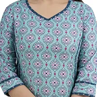 Shree SWAMINATH Fashion Women Flower Printed Regular Fit Cotton 3/4 Sleeves Kurta-thumb3