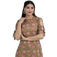 Shree SWAMINATH Fashion Women Flower Printed Regular Fit Cotton 3/4 Sleeves Kurta-thumb2