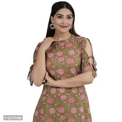 Shree SWAMINATH Fashion Women Flower Printed Regular Fit Cotton 3/4 Sleeves Kurta-thumb3