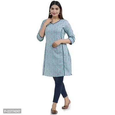 Shree SWAMINATH Fashion Women Flower Printed Regular Fit Cotton 3/4 Sleeves Kurta-thumb0