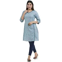 Shree SWAMINATH Fashion Women Flower Printed Blue Regular Fit Cotton 3/4 Sleeves Kurta-thumb3