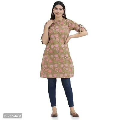 Shree SWAMINATH Fashion Women Flower Printed Regular Fit Cotton 3/4 Sleeves Kurta-thumb0