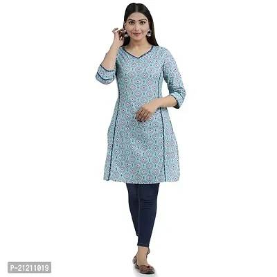 Stylish Blue Cotton Printed Kurta For Women