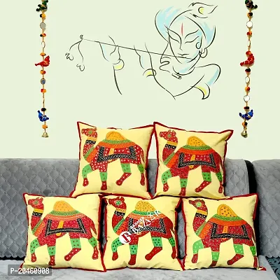 BARMER BAZAAR Camel Patch Work Hand Stitched Cushion Cover Without Cushion Filler (Orange)-thumb4