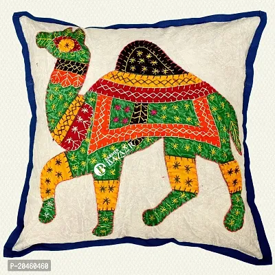 BARMER BAZAAR Camel Patch Work Hand Stitched Cushion Cover Without Cushion Filler (Black)