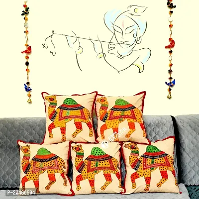 BARMER BAZAAR Camel Patch Work Cushion Cover Without Cushion Filler (Green)-thumb4