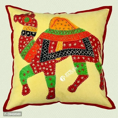 BARMER BAZAAR Camel Patch Work Hand Stitched Cushion Cover Without Cushion Filler (Orange)-thumb0