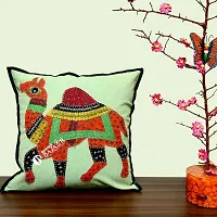 BARMER BAZAAR Camel Patch Work Cushion Cover Without Cushion Filler (Red)-thumb1