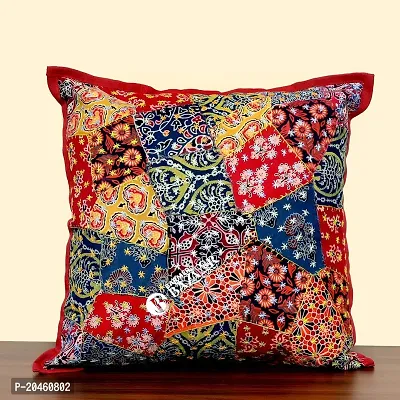 BARMER BAZAAR Cut Patch Work Hand Stitched Cushion Cover Without Cushion Filler 16 x 16 (Cotton 02)-thumb2