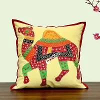 BARMER BAZAAR Camel Patch Work Hand Stitched Cushion Cover Without Cushion Filler (Orange)-thumb1