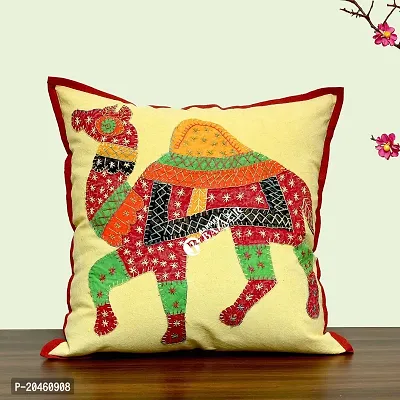 BARMER BAZAAR Camel Patch Work Hand Stitched Cushion Cover Without Cushion Filler (Orange)-thumb2