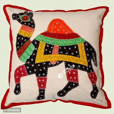 BARMER BAZAAR Camel Patch Work Cushion Cover Without Cushion Filler (Yellow)