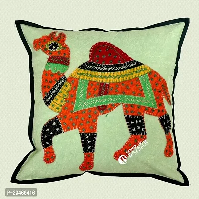 BARMER BAZAAR Camel Patch Work Cushion Cover Without Cushion Filler (Red)-thumb0