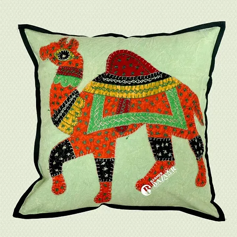 BARMER BAZAAR Camel Patch Work Hand Stitched Cushion Covers 16 inch x 16 inch Without Cushion Filler