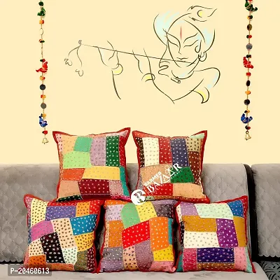 BARMER BAZAAR Cut Patch Work Hand Stitched Cushion Cover Without Cushion Filler 16 x 16 (Cotton 01)-thumb4