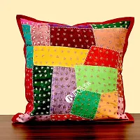 BARMER BAZAAR Cut Patch Work Hand Stitched Cushion Cover Without Cushion Filler 16 x 16 (Cotton 01)-thumb2