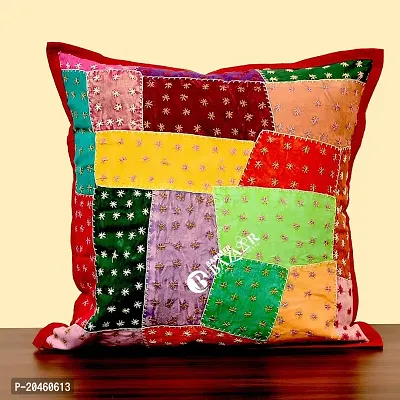 BARMER BAZAAR Cut Patch Work Hand Stitched Cushion Cover Without Cushion Filler 16 x 16 (Cotton 01)-thumb3