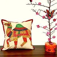 BARMER BAZAAR Camel Patch Work Cushion Cover Without Cushion Filler (Green)-thumb2