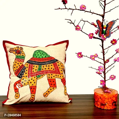 BARMER BAZAAR Camel Patch Work Cushion Cover Without Cushion Filler (Green)-thumb3