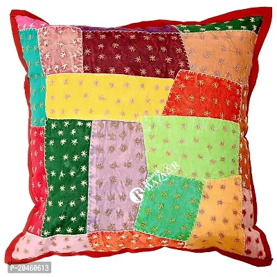 BARMER BAZAAR Cut Patch Work Hand Stitched Cushion Cover Without Cushion Filler 16 x 16 (Cotton 01)