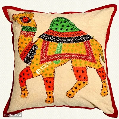 BARMER BAZAAR Camel Patch Work Cushion Cover Without Cushion Filler (Green)-thumb0