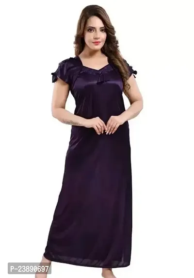 Stylish Fancy Satin Solid Nighty For Women-thumb0