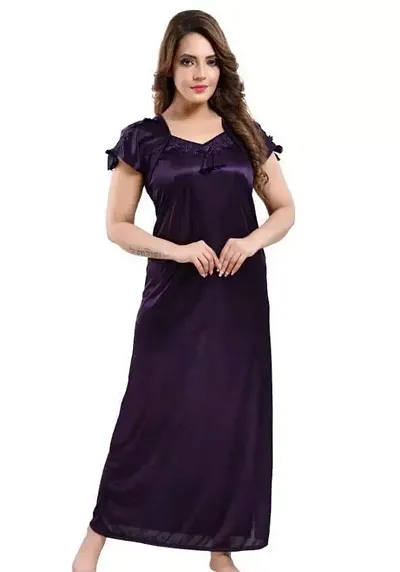 Stylish Fancy Satin Solid Nighty For Women