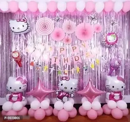 Solid Kitty Birthday Set 40 of Balloons 1 Happy Birthday Pink Paper Banner 3 Hello Kitty Foil Balloon 2 Pink 2 Silver Star Foil Balloon 10 Inch 2 Pink Foil Curtain 30 Pink White Metallic Balloon, Set Of 40-thumb0