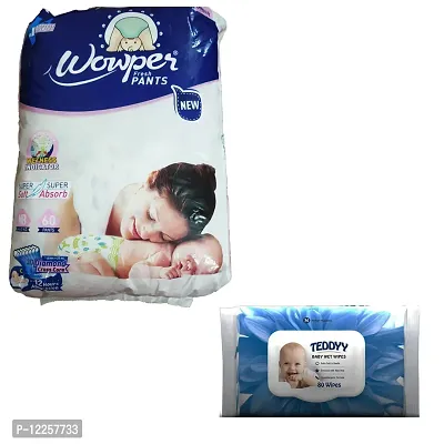 Classic New Born Fresh Diper Pants (Pack Of 60 Pants) And 1 Baby Wet Wipes 80 Wipes