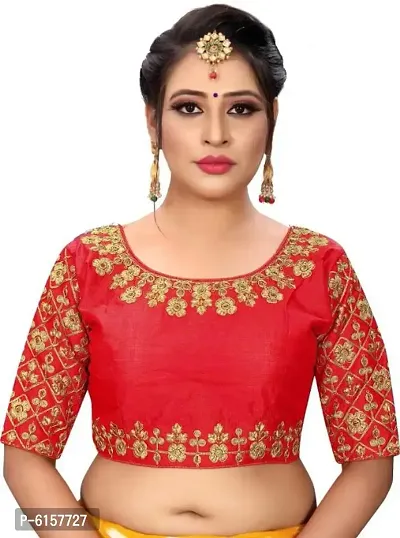 Stylish Red Phantom Silk Embroidered Stitched Blouse For Women-thumb0