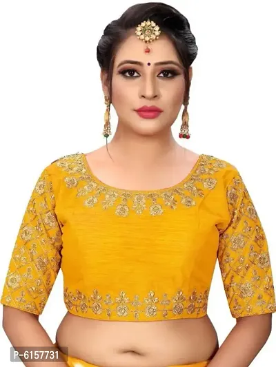 Stylish Yellow Phantom Silk Embroidered Stitched Blouse For Women