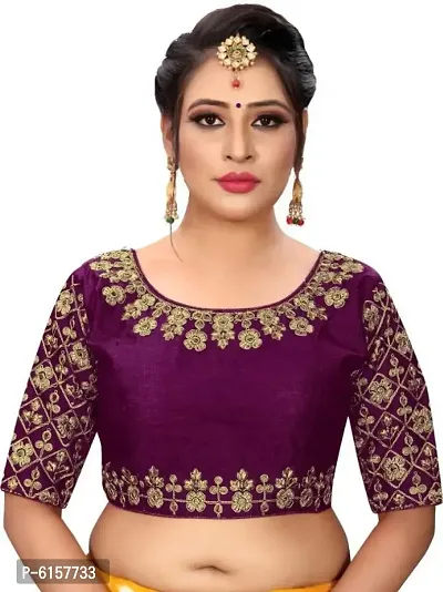 Stylish Purple Phantom Silk Embroidered Stitched Blouse For Women