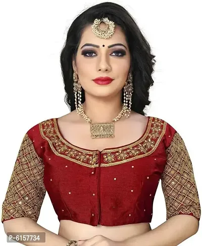 Stylish Maroon Phantom Silk Embroidered Stitched Blouse For Women