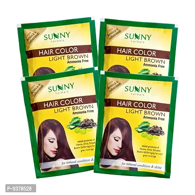 Sunny Hair Color With Unique Blend of Henna  Amla  Shikakai   Bhringraj Herbs   Penetrates Every Strand and Colors From Root To Tip   For Men   Women of All Hair Type   Light Brown  Pack of 4