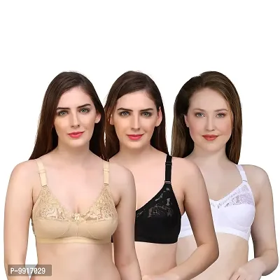 Layeba Women Full Coverage Non-Padded Half Net 3 Pack Combo (36B) Multicolour