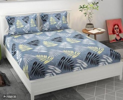 Cotton Perfect  Fitted  King Size 1 Double Bed Bedsheet with 2 Pillow Cover (72x78)fits upto (4 to 8 inches  mattress height)-thumb0