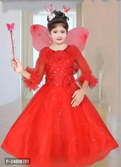 Fabulous Red Net Embellished Dresses For Girls-thumb0