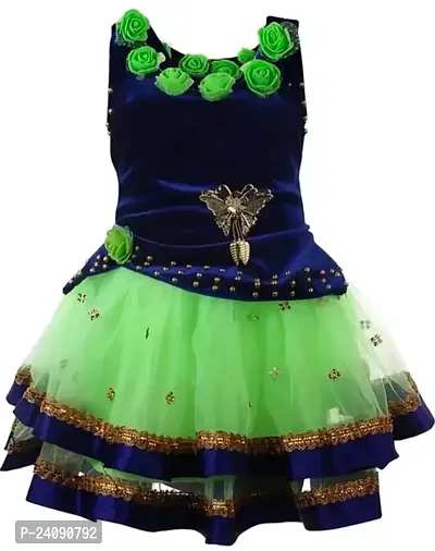 Fabulous Green Cotton Blend Embellished Dresses For Girls-thumb0