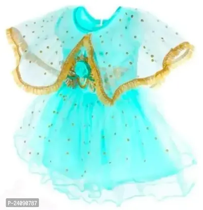 Fabulous Turquoise Cotton Blend Embellished Dresses For Girls-thumb0