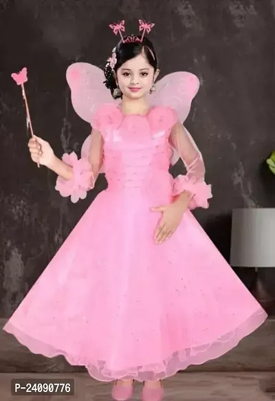 Fabulous Pink Net Embellished Dresses For Girls-thumb0