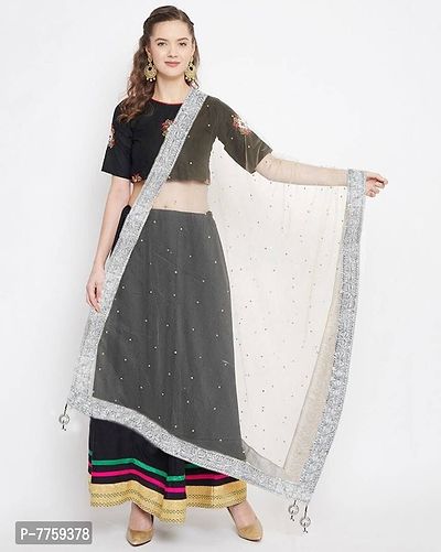 Net Silver Gota Lace Dupatta for Woman with Silver Beads.-thumb0