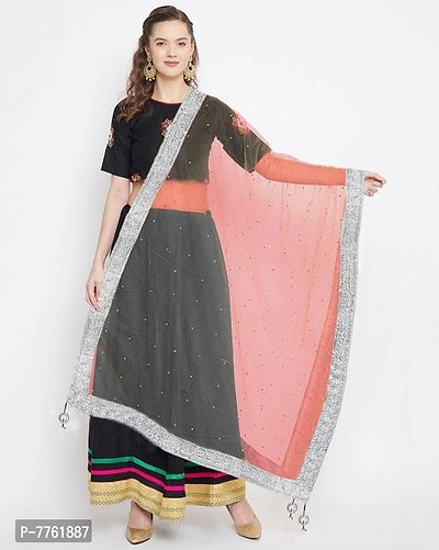 Net Silver Gota Lace Dupatta for Woman with Silver Beads.-thumb0