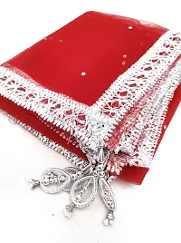 Net Silver Gota Lace Dupatta for Woman with Silver Beads.-thumb1