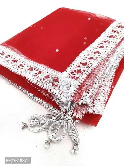 Net Silver Gota Lace Dupatta for Woman with Silver Beads.-thumb2