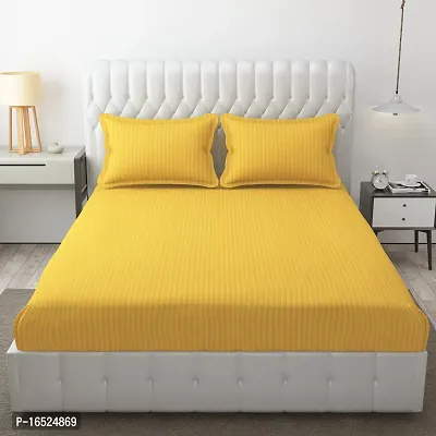 Roman Satin Stripe Super Soft Double Bedsheet with 2 Pillow Cover (90 x 100 Inches, (Yellow)