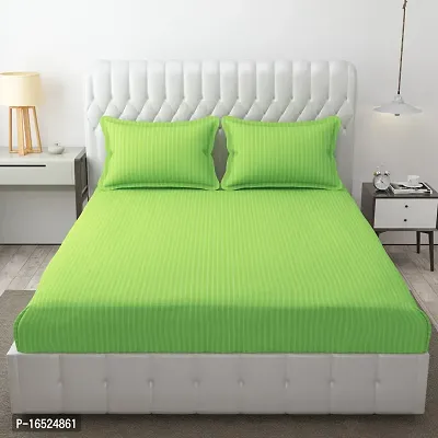 Roman Satin Stripe Super Soft Double Bedsheet with 2 Pillow Cover (90 x 100 Inches, (Light Green)