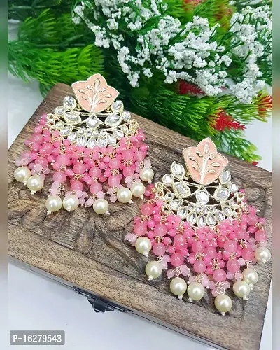 Pink Alloy Beads Chandbalis Earrings For Women-thumb0