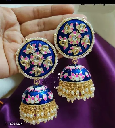 Blue Alloy Beads Jhumkas Earrings For Women