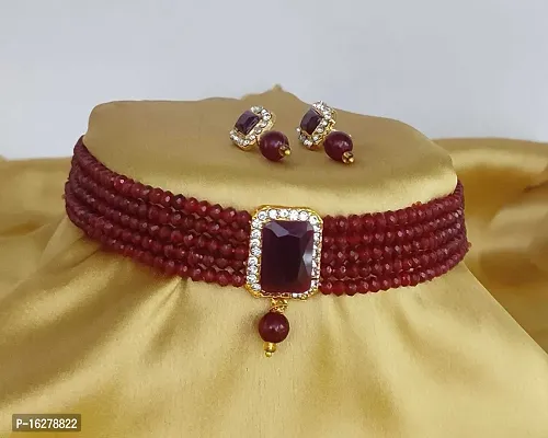 Stylish Maroon Alloy Beads Jewellery Set For Women-thumb0